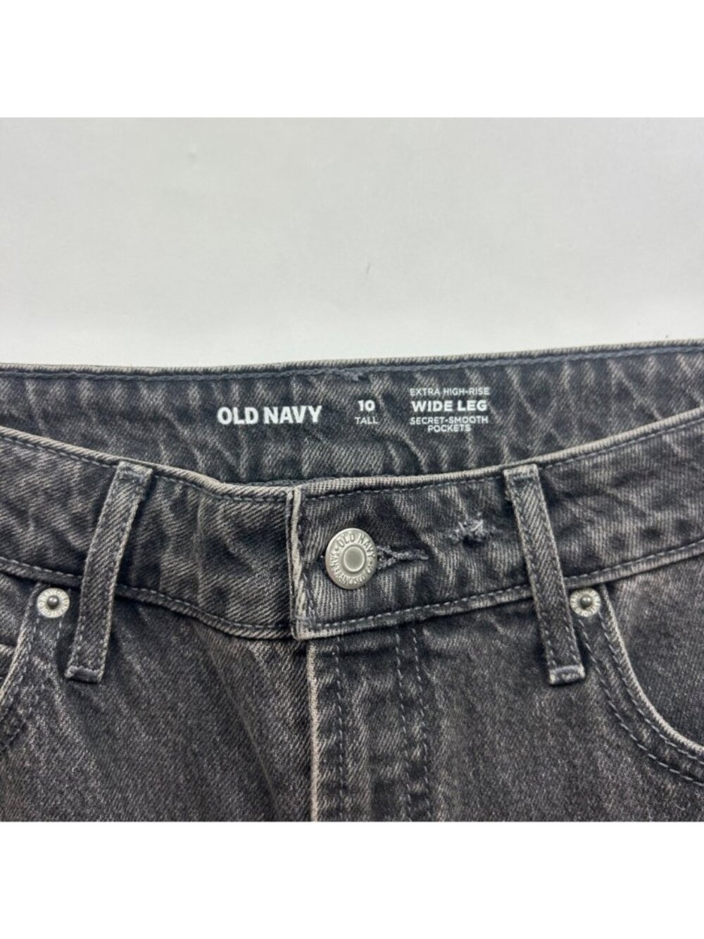 TALL Old Navy Washed Black Denim High Rise Wide Leg Jeans 10T - Picture 3 of 7